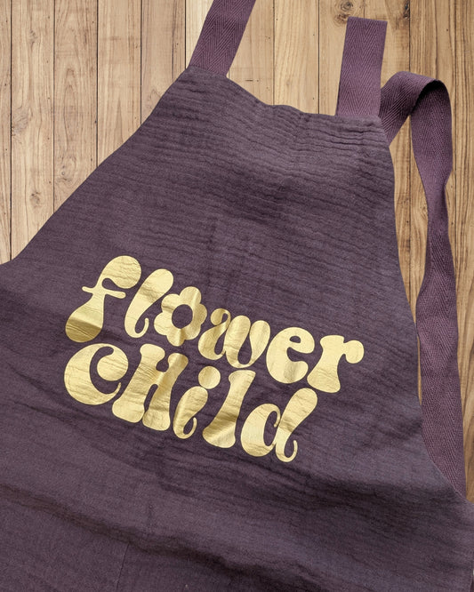FLOWER CHILD GOLD ON BROWN KIDS DUNGAREES