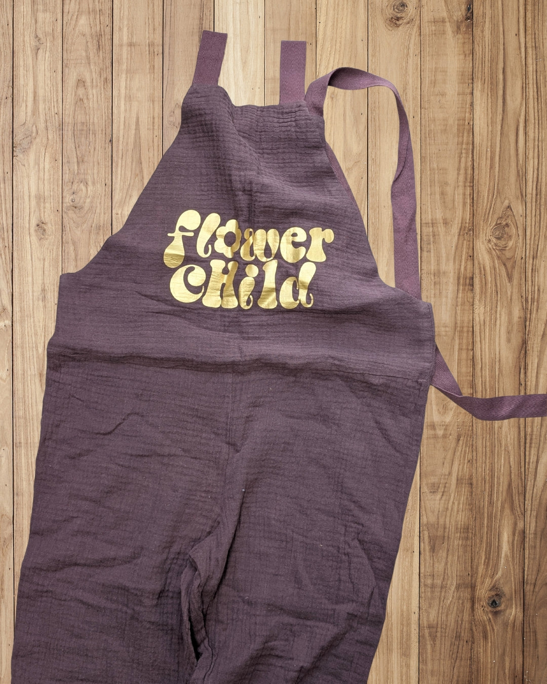FLOWER CHILD GOLD ON BROWN KIDS DUNGAREES